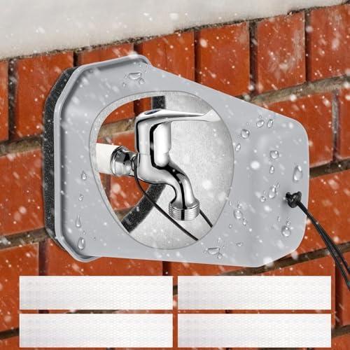 1 Pack 2025 Upgrade Extra Long Pet Proof Outdoor Faucet Covers Winter 8.5x7x5.5in Plastic Thick Foam Spigot Cover w/Reflective Strips for Outside Water Faucet Winter Freeze Protection (Gray)