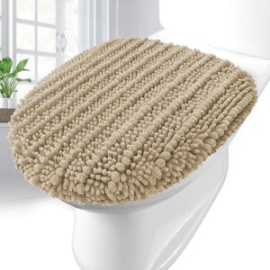Arotive Soft Chenille Bathroom Toilet Lid Cover 17.5x15, Machine Washable Seat Covers, Stays in Place Non-Slip Backing, Fits Most Round, Elongated and Oblong Lids, Accessories Decor, Beige