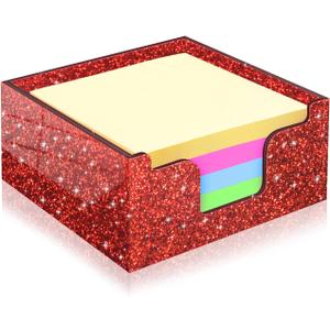 Rouidr Acrylic Sticky Note Holder, Self Stick Note Pad Holder, 3.94 x 3.94 Inch Glitter Memo Pad Dispenser Organizer for School Office Home Desk Supplies, Bright Red