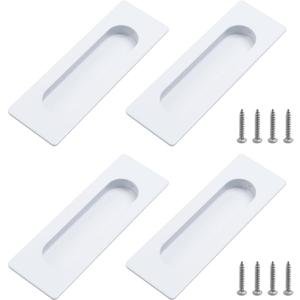 Crapyt 4 Pcs Pocket Door Handles, 4.72" Closet Door Finger Pull Cabinet Handles, 304 Stainless Steel White Rectangular Recessed Clothes Cabinet Pull Hardware