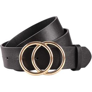 Earnda Women's Leather Belt Fashion Soft Faux Leather Waist Belts For Jeans Dress (black_gold Buckle, Large: fits waist from 34"-37")