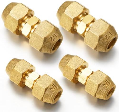 Relaxweex 4 Pcs 1/4" 1/2" Copper Pipe Extension Joint Connectors Pipe Coupling Adapters with Flare Nuts Flare Fittings for HVAC Air Conditioning Refrigeration Copper Tube