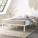 Mellow Rocky Base C 14" Platform Bed Heavy Duty Steel White, w/ Patented Wide Steel Slats (No Box Spring Needed) - Full