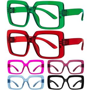 Eyekepper 6 Pack Huge Oversized Reading Glasses Women, Metalless Blue Light Blocking Computer Readers Screwless Spring Hinges