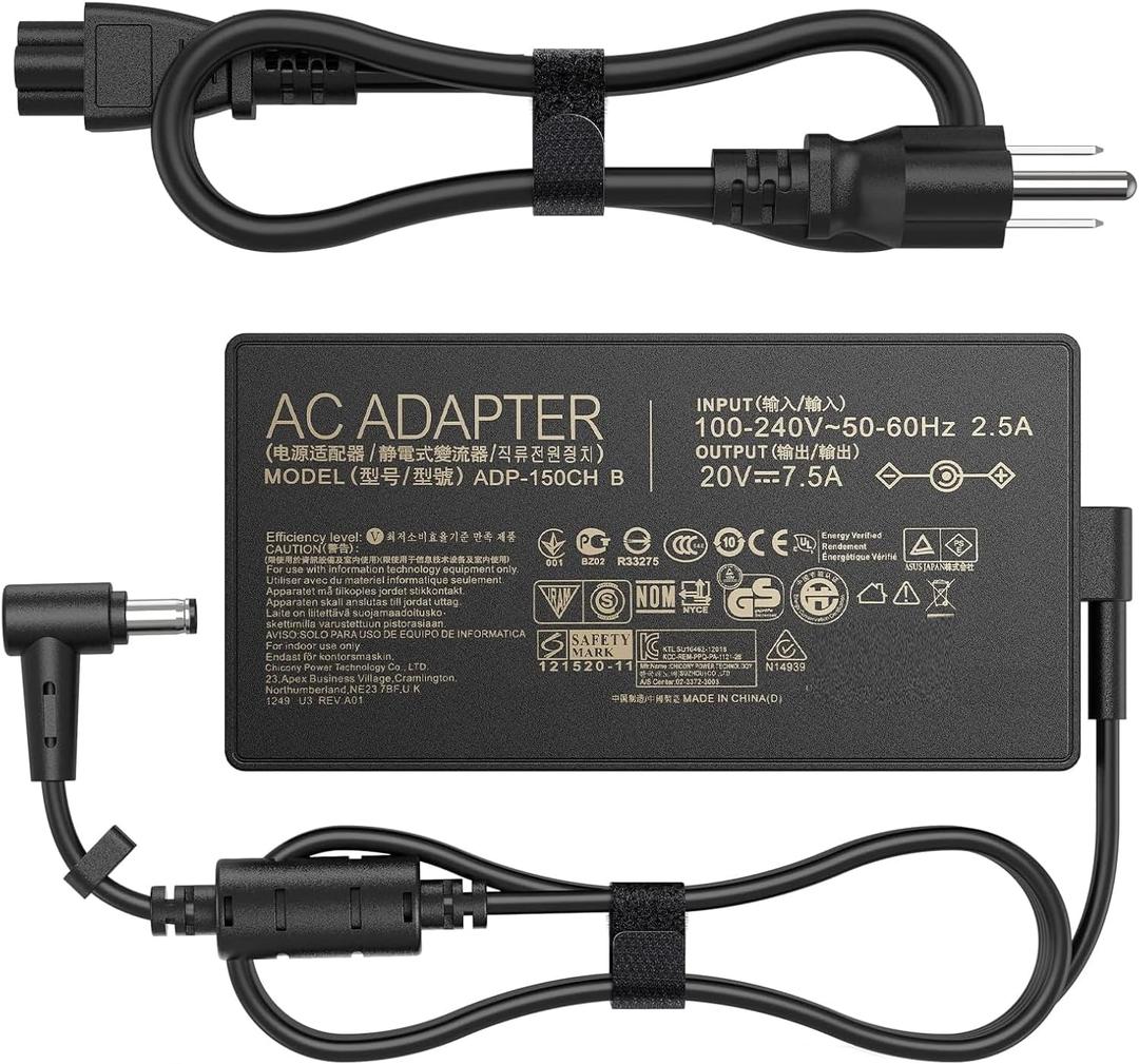 150W AC Charger Fit for Genuine Asus TUF Gaming A15-FA506IH A17-FA706IH FX505GT FX505DT A18-150P1A ASUS ROG G531GT-AL123T XS53 G531GD Zenbook Pro 14 ADP-150CH B 20V 7.5A Laptop Adapter
