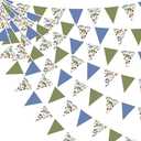 32Ft Gone Fishing Party Decorations Blue Green Fish Print Fabric Pennant Banner Triangle Flag Garland Streamer for Gone Fishing Birthday Little Fisherman Baby Shower Outdoor Fish Party Supplies