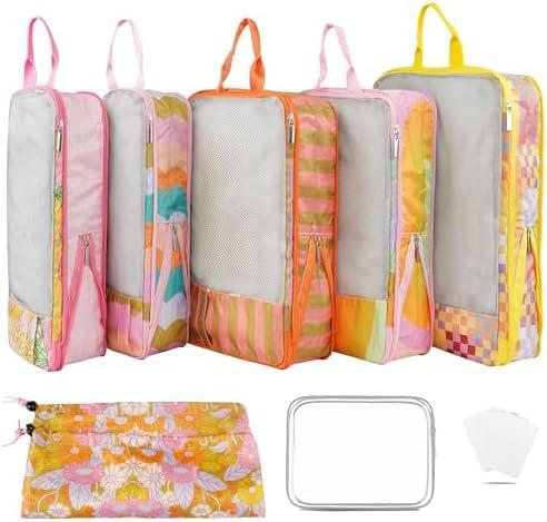 Xmzsdz 6 Pcs Compression Packing Cubes for Travel Luggage, Lightweight Suitcase Organizer Bags Set, Compression Packaging Cube for Travel Essentials, Packing Cubes for Carry on Suitcase