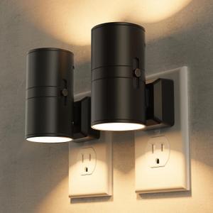 Briignite Night Lights Plug into Wall, Modern LED Night Light Plug in, Dusk to Dawn Sensor, Soft White 3000K, 0-100LM Adjustable Brightness, Dimmable NightLight for Hallway, Bedroom, Stairway, 2 Pack (Black-3000K)