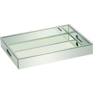Deco 79 Wooden Living Room Decor Tray Mirrored Ottoman Tray, Serving Tray 18" x 14" x 3", Silver
