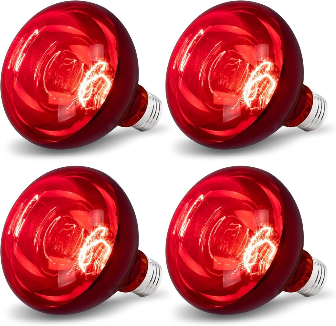 4 Pack 250W Heat Lamp Bulbs for Chicks, R40 Red Heat Lamp for Chickens, Infrared Heating Bulbs for Brooder Heater, I Incandescent Heat Bulb for Pet, Bathroom, Food