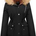 Garemcy Womens Winter Water Repellent Coat Thicken Puffer Jacket Warm Fleece Lined Parka With Fur Hood Coat Black Small