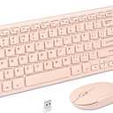 HW156 2.4GHz Wireless Keyboard and Mouse Set, 96 Keys Full-Size Ultra Thin Silent Lightweight, Shared USB Receiver, Optical Mouse Combo for Laptop PC Desktops Computer/Windows/Mac/iMac (Pink)