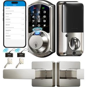 Veise VE07-L Fingerprint Smart Locks for Front Door with Zinc Alloy Handle Set, App Control, Keyless Entry, Electronic Digital Keypad Deadbolt, Auto Lock, Waterproof, Easy to Install, Matte Black