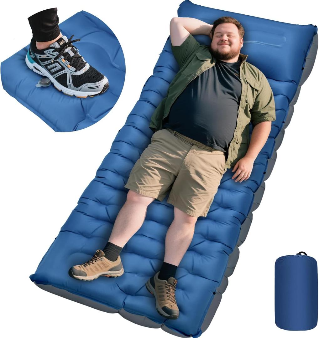 Camping Sleeping Pad, Extra Thick 6 Inch Camping Mat with Pillow Built-in Foot Pump Ultralight Inflatable Sleeping Pads Compact for Hiking Backpacking Camping Traveling Tent, Portable Sleeping Mat