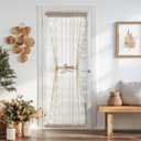 jinchan Belrose French Sheer Volie Door Curtain Embroidered Farmhouse Linen Curtain for Patio Door with Tie up Bows Light Filtering for Door Window Closet Rod Pocket 72 Inches 1 Panel Beige on Beige