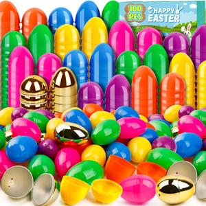 Adisher 100Pcs Easter Eggs, Plastic 3.0" Colorful Easet Eggs with 6Pcs Golden Eggs Bulk Empty Fillable for Easter Hunt Party Favor Basket Stuffers, Filling Treats, Classroom Prize Supplies for Kids