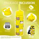 18 OZ Kids Water Bottle with Carrier Bag & Strap Leak Proof Metal Insulated Stainless Steel Tumbler with 2 Lids (Flip & Spout) for School & Sports Water Bottle with Straw - Yellow (Cat)