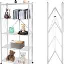 5 Tier Folding Shelf with Wheels,Metal Steel Collapsible Shelves,No Assembly Portable Shelves Organizer Rack,Rolling Standing Utility Rack for Kitchen, Pantry, Office, White