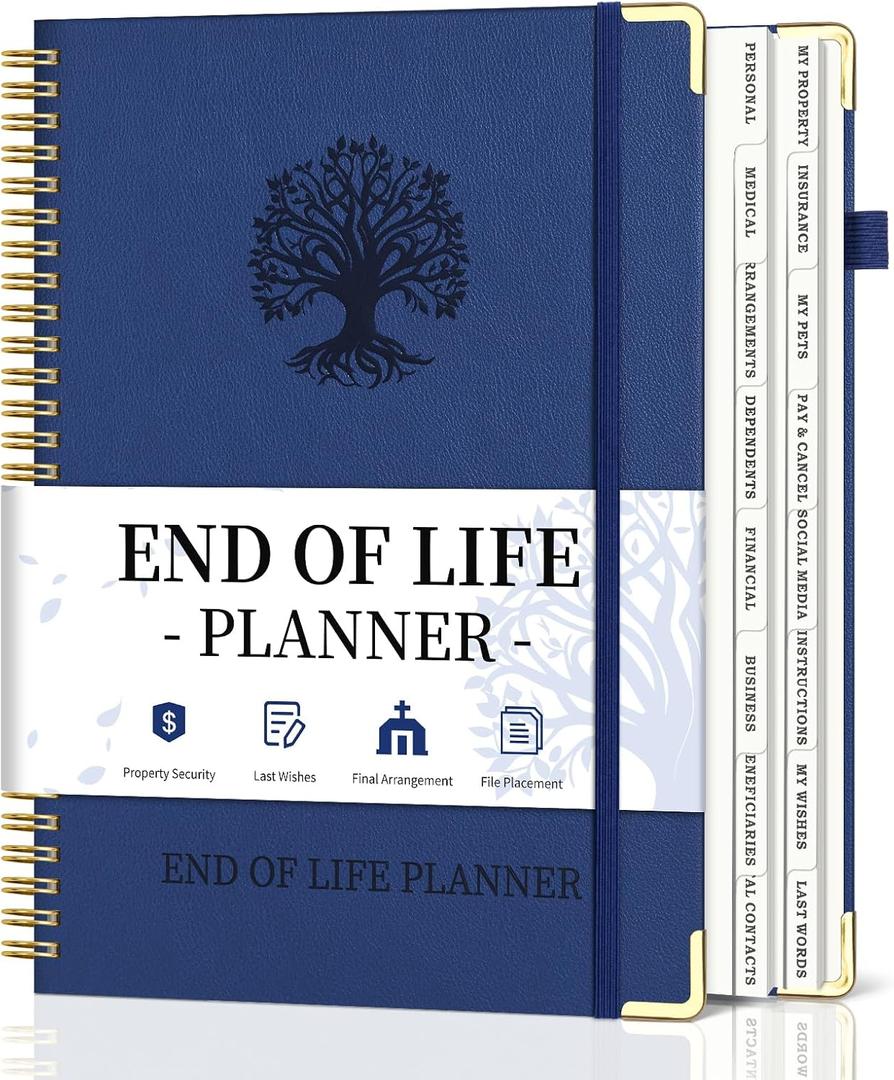 End of Life Planner, Spiral Estate Planning Organizer with Tabs for Senior, I'm Dead Now What Planner for Final Arrangements & Important Affairs with Large Print, 7.9"x10.4", Blue