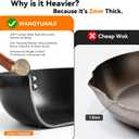 WANGYUANJI Carbon Steel Wok with Lid, 8.7" Small Wok Pan, Thickened Heavy Duty Flat Bottom for Deep Frying, Camping & Solo Meals, Uncoated Stir Fry Pan for Gas, Electric, Ceramic & Induction Stoves