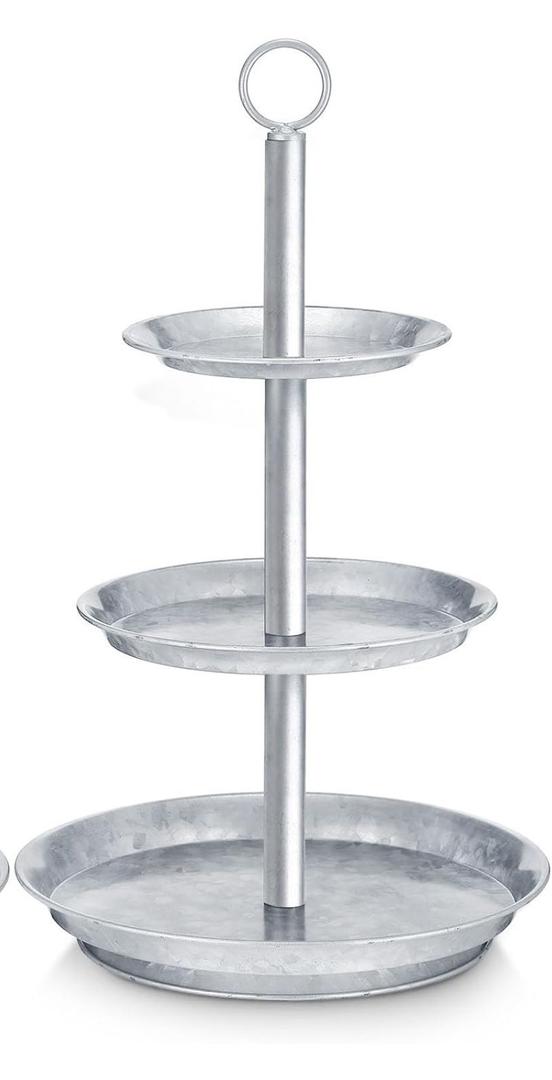 Umigy Galvanized 3 Tier Stand Farmhouse 3 Tier Cupcake Serving Tray Metal Dessert Seafood Display Tower Steel Pastry Holders for Tea Party Wedding Decoration