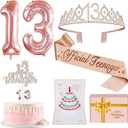 13th Birthday Decorations for Girls, Including 13th Birthday Sash and Tiara, Cake Topper and Candles, Number Balloons, 3D Pop Up Greeting Card, Teen Girl Gifts for 13 Year Old