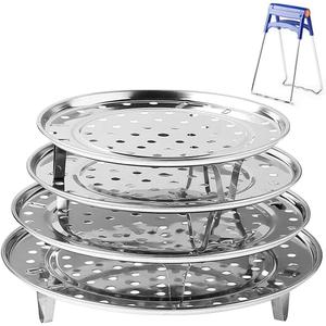 Round Stainless Steel Steamer Rack 7.6" 8.5" 9.33" 10.23" Inch Diameter Steaming Rack Stand Canner Canning Racks Stock Pot Steaming Tray Pressure Cooker Cooking Toast Bread Salad Baking (4 Pack)