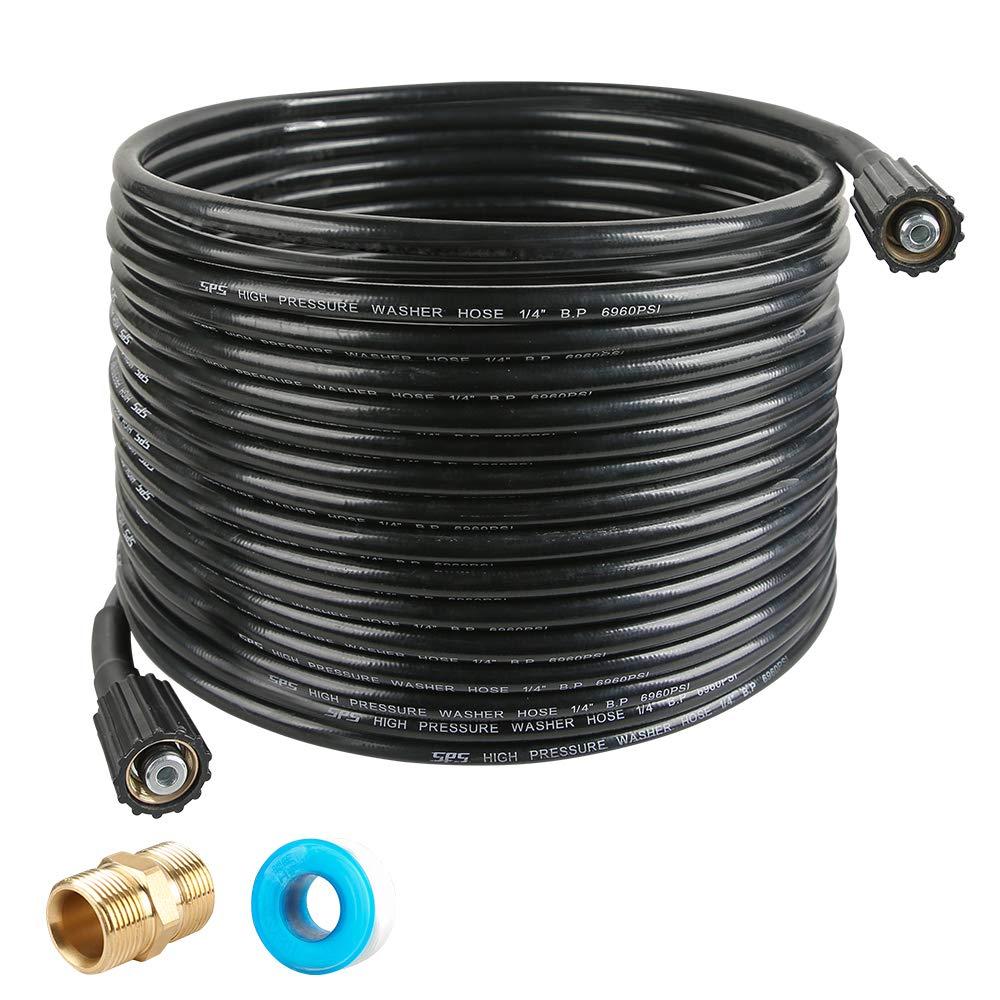 Pressure Washer Hose 50 FT X 1/4 Inch, Replacement Power Washer Hose for Most Brands, M22 14mm or M22 15mm Brass Thread, 3600 PSI