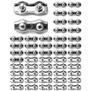 QWORK Cable Clamp, 50 Pcs M3 Stainless Steel Duplex 2 Post Wire Rope Clamps for 1/16" - 1/8" Diameter Wire Rope