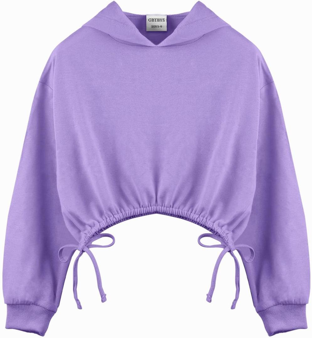 Girls Crop Tops Hoodies Long Sleeve Cute Shirring Tied Design Dancing Fashion Pullover Sweatshirts for 5-14 Years (Purple)
