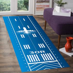 Blue White Runway Runner Area Non Slip Rug, Airport Rugs, Aircraft Carpet, Airplane Carpets, Aviation RM1205 (60x200Cm//23x78 inch)