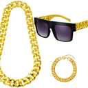 Hicarer 80s 90s Accessories Outfit for Women Hip Hop Costume Kit Fake Gold Chain Necklace Bracelet Halloween Party(Classic)