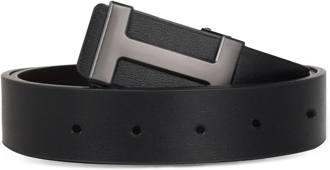 Aurolran Men&Womens Leather Dress Belt Business Automatic Buckle Belt Color-Black Silver Gold (47 inches Length Adjustable)