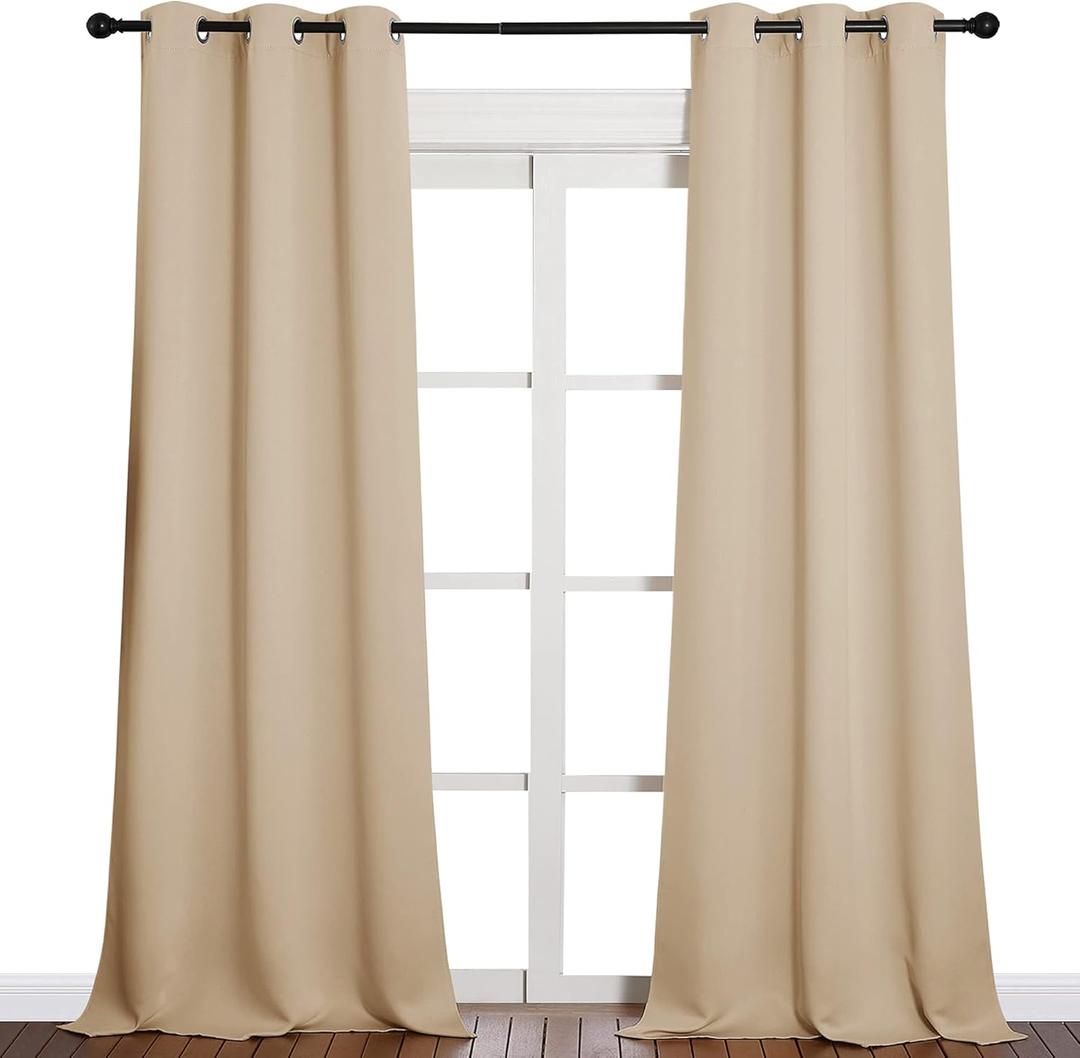 NICETOWN Room Darkening Grommet Panels - Baby Room Curtains 90 inches Long, Privacy Draperies (42 inches Width, Biscotti Beige, 1 Pair)