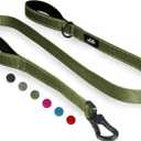 TwoEar 6FT 1IN Strong Green Dog Leash with 2 Padded Handles, Traffic Handle Extra Control, Comfortable Soft Dual Handle, Auto Lock Hook, Reflective Walking Lead for Small Medium and Large Dogs