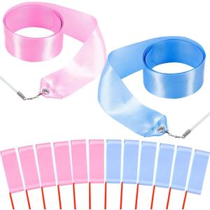 12PCS Pink Blue Dance Ribbons Party Favors for Boys and Girls Baby Shower Gender Reveal Rhythmic Gymnastics Birthday Party Streamers Decoration, Kids Circus Carnival Ribbon Silks Sticks Wands