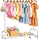 Clothes Rack - Sturdy Metal Kids Clothing Rack with Bottom Storage Shelf & Adjustable Feet, Dress Up Storage for Toddler's Bedrooms, Nurseries, Playrooms, 31" x 12.5" x 47.8", White
