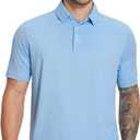 MICHEL ROUEN Mens Polo Shirts Heather Jacquard/Print/Striped Performance Moisture-Wicking Casual Collared Golf Shirts for Men (Blue, XL)