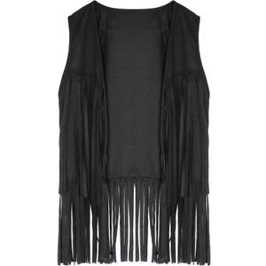 Womens Tassel Fringe Vest Sleeveless Western Cowgirl Vest 70s Costume Tops Hippie Jacket for Halloween (Large, Black)