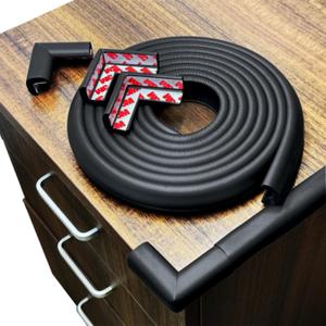 Foam Baby Proof Corners and Edges, Corner Protector Baby(12ft Edge+4corners) Adhesive for Table, Furniture, Cut to Any Size, Easy Install and Remove on Wood Metal Glass (Black)