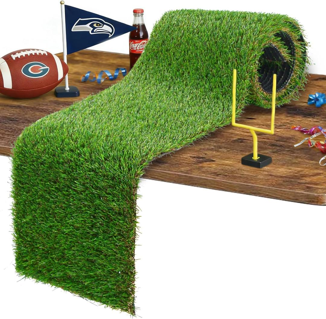 GLOBREEN Artificial Grass Table Runners 48 Inches - Green Faux Grass Turf Table Runner for Golf Football Party Decorations Wedding Birthday Dining Baby Shower