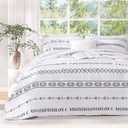 Andency White Quilts Queen Size, 3 Pieces Queen Quilt Bedding Set Boho Lightweight Soft Striped Bedspread for All Season (90"x96"), Printed Bohemian Polyester Reversible Coverlet Comoforter Sets