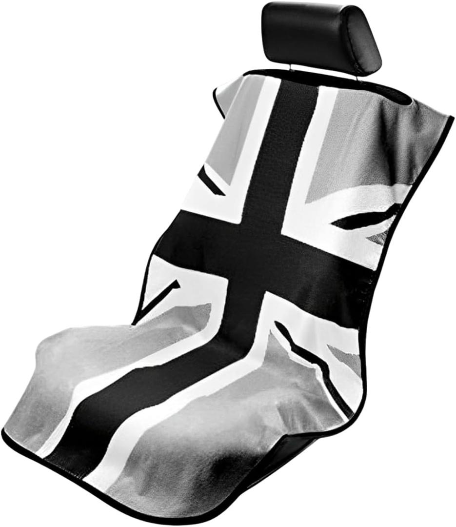 Seat Armour Seat Protector Towel  Black/Gray British Flag Design  Soft Machine Washable Car Seat Cover Towel  Easy to Install, Multipurpose Car Seat Towel