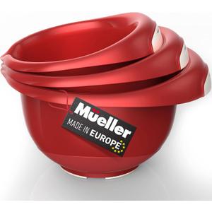 Mueller Mixing Bowls Set of 3, Baking Bowl Set with Non-slip Bottom, Ergonomic Handles, Pour Spout, Space Saving Nesting Bowls, for Cooking, Food Prep, Baking, Red