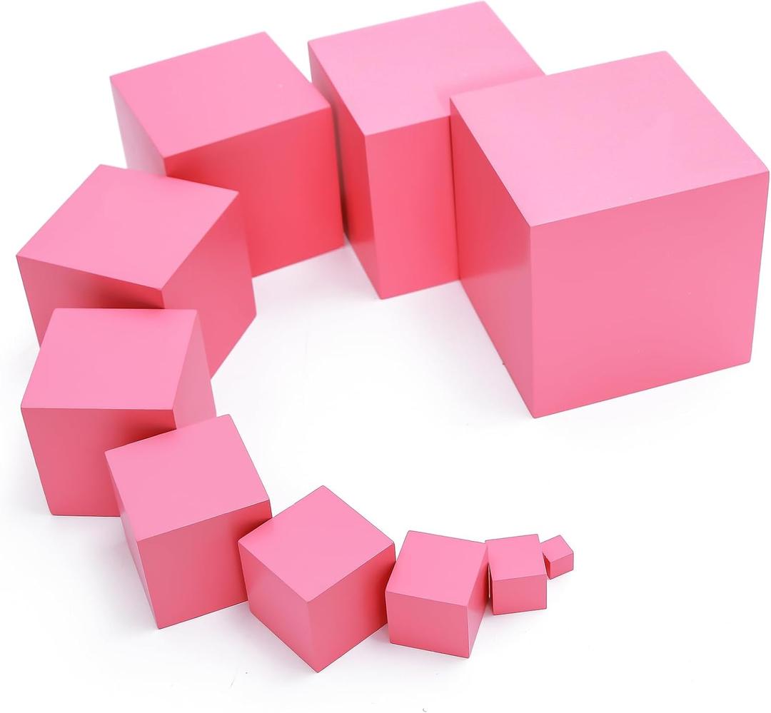 Adena Montessori Wonderfully Sensorial Teaching Toys for Children 2 3 Years Old - Montessori Small Pink Tower 0.7-7cm