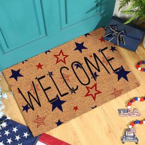 Ceenna Summer Back to School Natural Coir Door Mat Outdoor Rug Summer Welcome Doormat Independence Day Non-Slip Mat for Front Porch Entryway Outside, 16 x 28 Inches(Star)