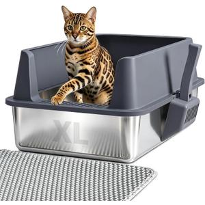 Stainless Steel Litter Box with Lid, XL Extra Large Cat Litter Box