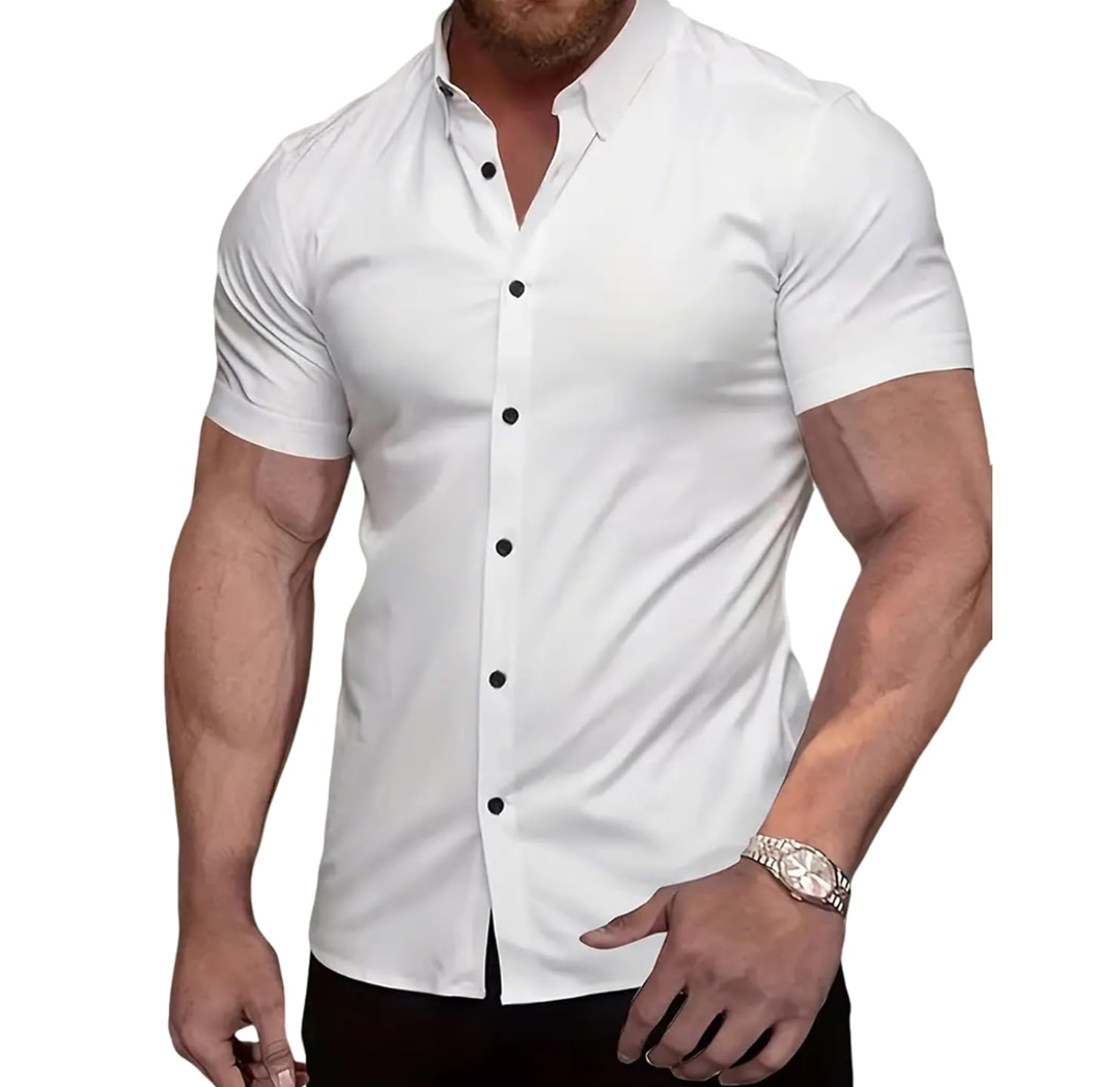 Men’s Slim fit Muscle Dress Shirts Short Sleeve Button Down Shirts for Men XL