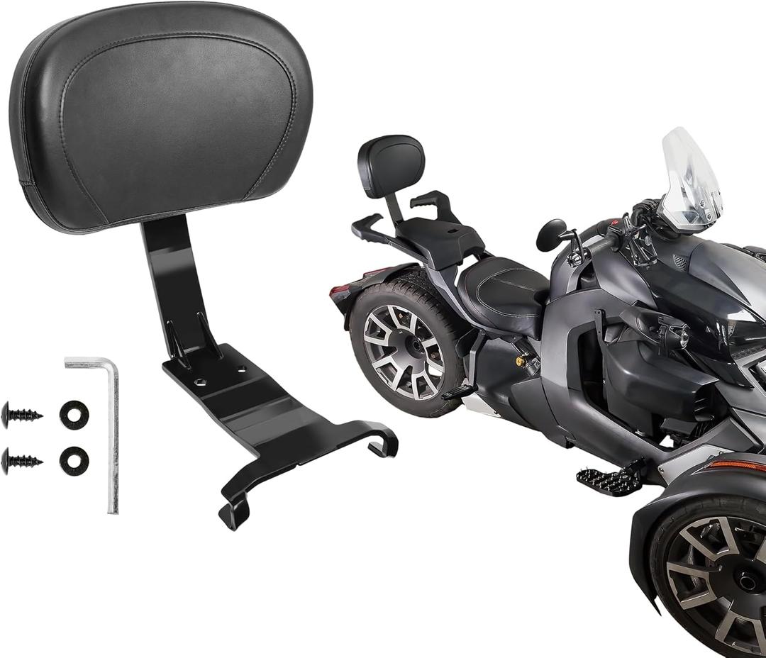 Rear Passenger Backrest for Can-Am Ryker 600 900 Rally Edition(2019-2025)/ Sport(2022-2025) Accessories-15 inches Detachable Backrest with Soft Padded Part (Replaces #219400843)-Black