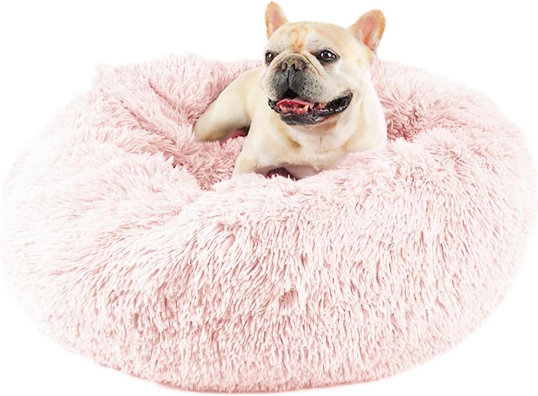 Himax Dog Bed for Medium Dogs, Pink Dogs Beds with Blanket Attached, Calming Anti-Anxiety Fluffy Dog Bed Washable (20"/26"/35")